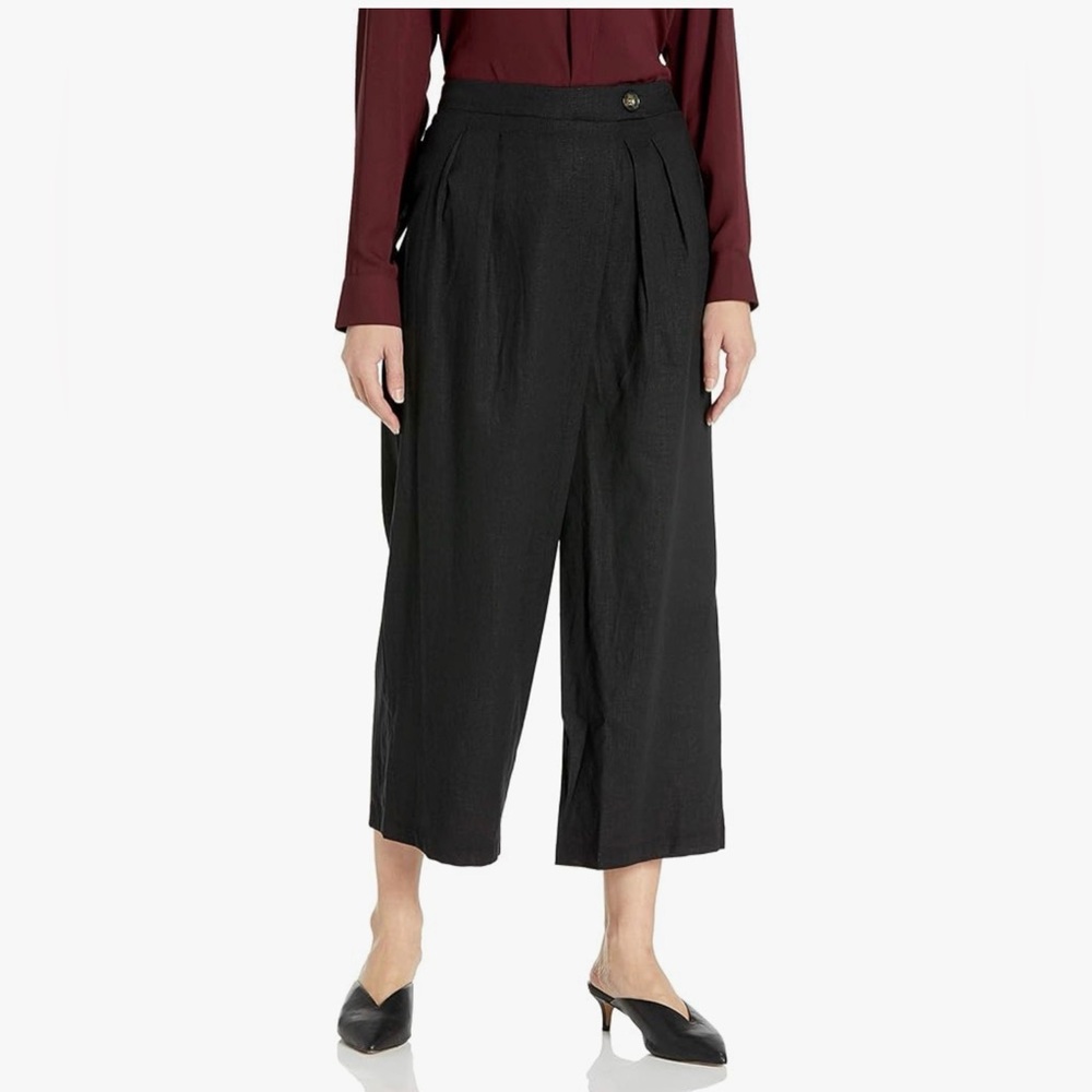 ECI — Linen Blend Wide Leg Cropped Black Pants — Size XL - NWT
